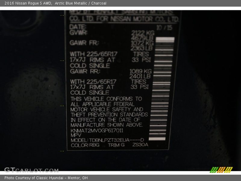 Arctic Blue Metallic / Charcoal 2016 Nissan Rogue S AWD