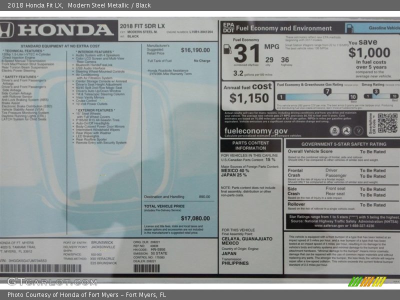  2018 Fit LX Window Sticker