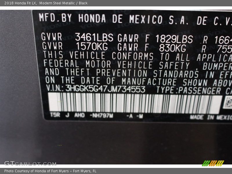 2018 Fit LX Modern Steel Metallic Color Code NH797M