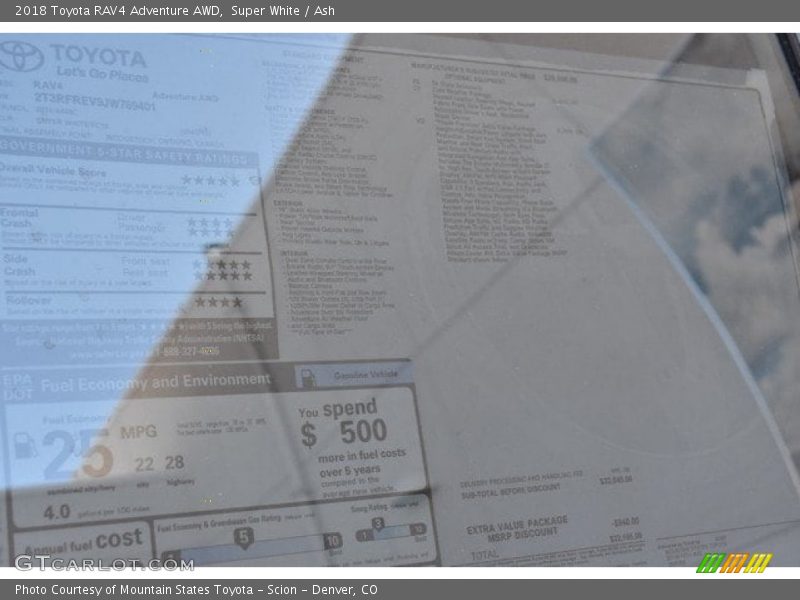 Super White / Ash 2018 Toyota RAV4 Adventure AWD
