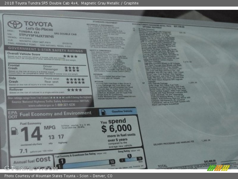 Magnetic Gray Metallic / Graphite 2018 Toyota Tundra SR5 Double Cab 4x4