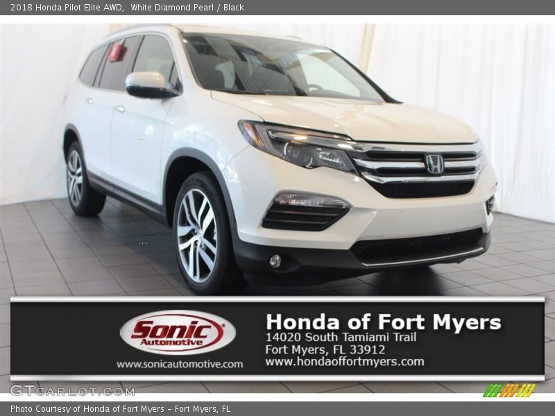 White Diamond Pearl / Black 2018 Honda Pilot Elite AWD