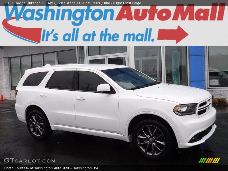 Vice White Tri-Coat Pearl / Black/Light Frost Beige 2017 Dodge Durango GT AWD