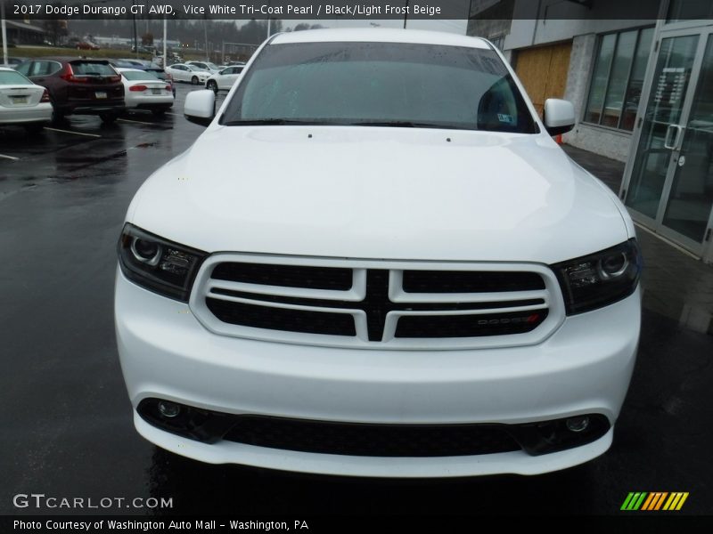 Vice White Tri-Coat Pearl / Black/Light Frost Beige 2017 Dodge Durango GT AWD