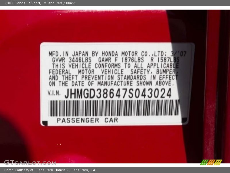 Milano Red / Black 2007 Honda Fit Sport