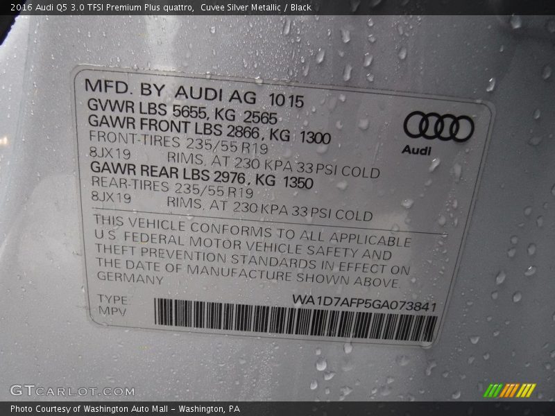 Cuvee Silver Metallic / Black 2016 Audi Q5 3.0 TFSI Premium Plus quattro