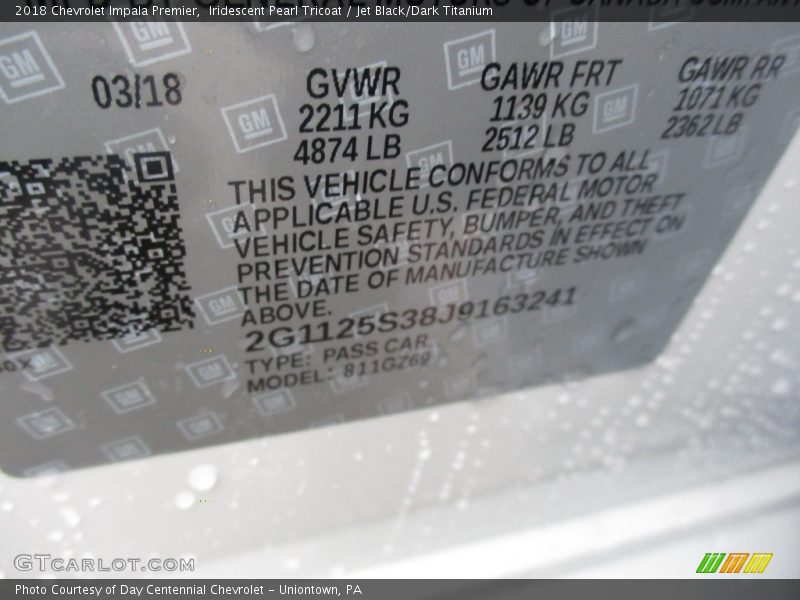 Iridescent Pearl Tricoat / Jet Black/Dark Titanium 2018 Chevrolet Impala Premier