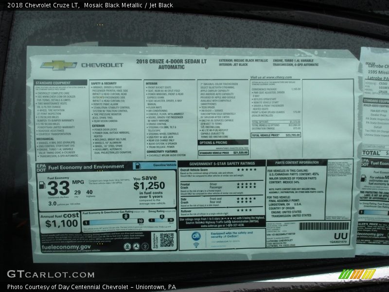 Mosaic Black Metallic / Jet Black 2018 Chevrolet Cruze LT