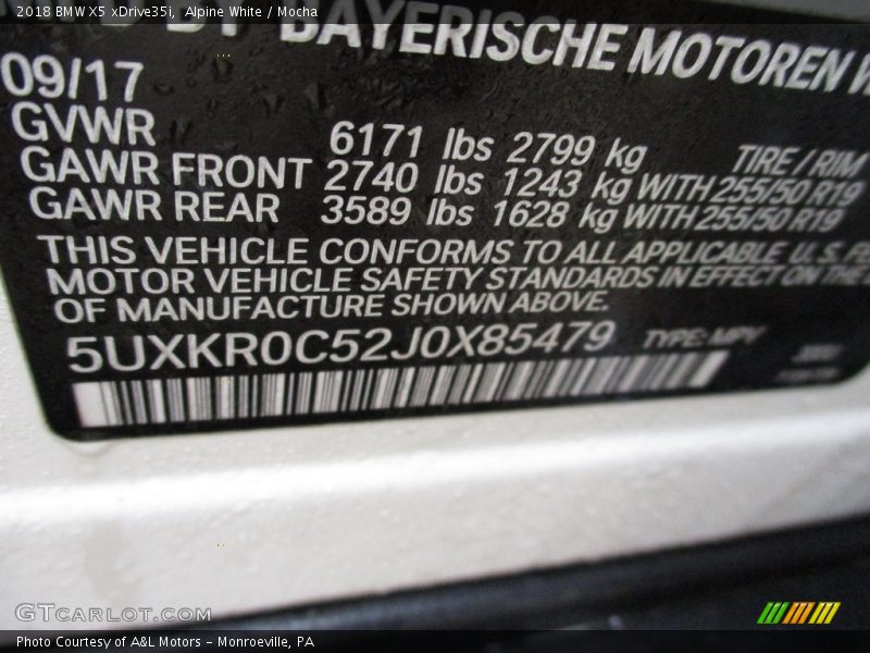 Alpine White / Mocha 2018 BMW X5 xDrive35i
