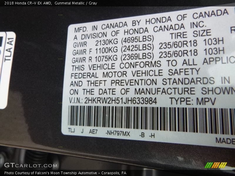 Gunmetal Metallic / Gray 2018 Honda CR-V EX AWD