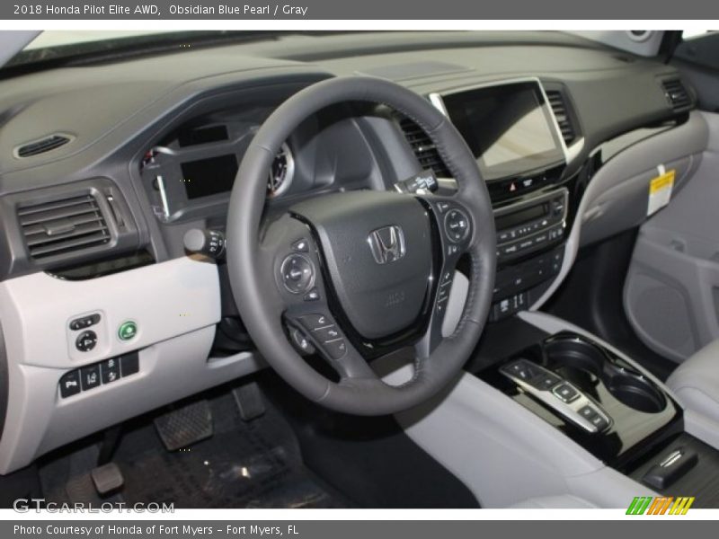 Obsidian Blue Pearl / Gray 2018 Honda Pilot Elite AWD