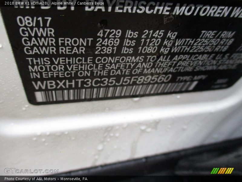 Alpine White / Canberra Beige 2018 BMW X1 xDrive28i