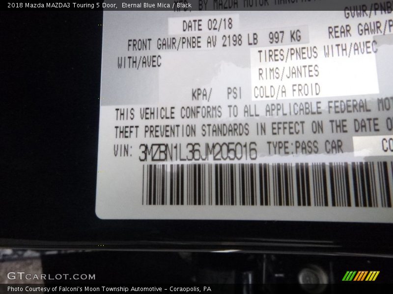 Eternal Blue Mica / Black 2018 Mazda MAZDA3 Touring 5 Door
