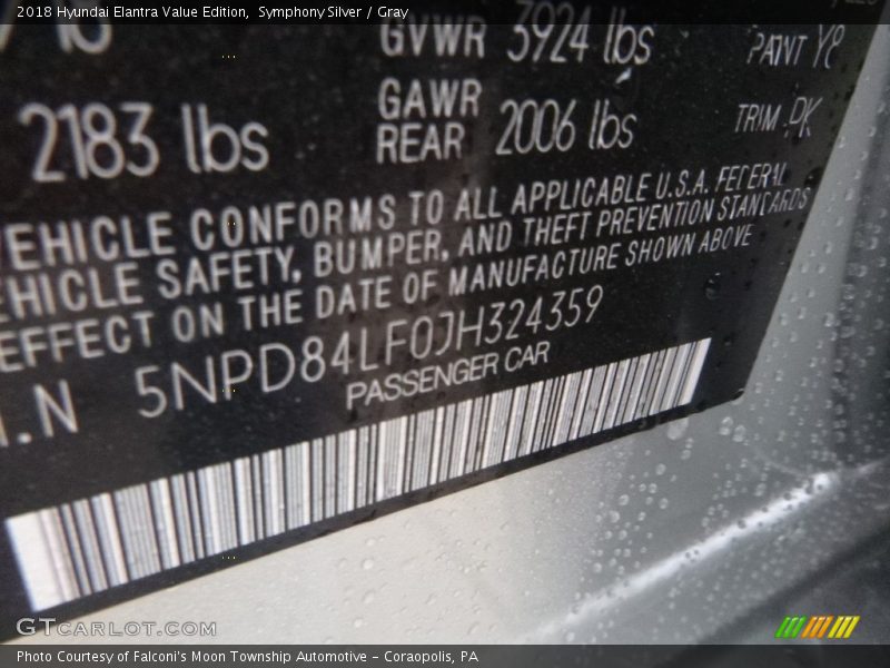 Symphony Silver / Gray 2018 Hyundai Elantra Value Edition