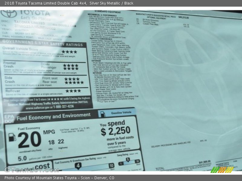 Silver Sky Metallic / Black 2018 Toyota Tacoma Limited Double Cab 4x4