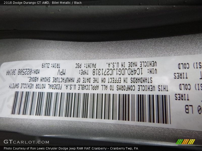Billet Metallic / Black 2018 Dodge Durango GT AWD