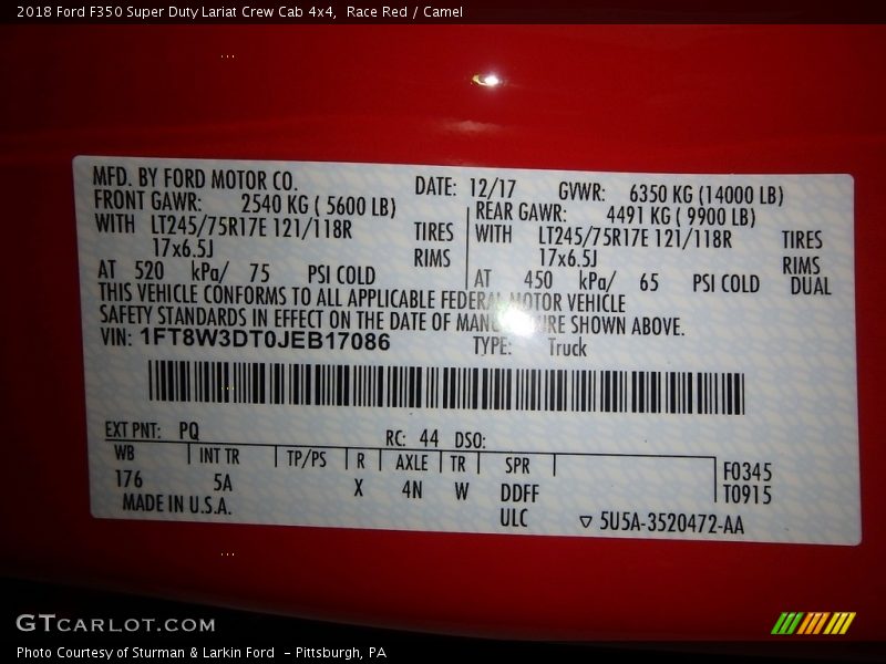 Race Red / Camel 2018 Ford F350 Super Duty Lariat Crew Cab 4x4