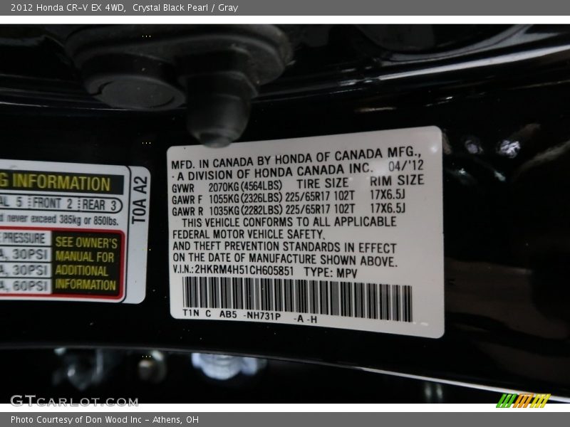 Crystal Black Pearl / Gray 2012 Honda CR-V EX 4WD