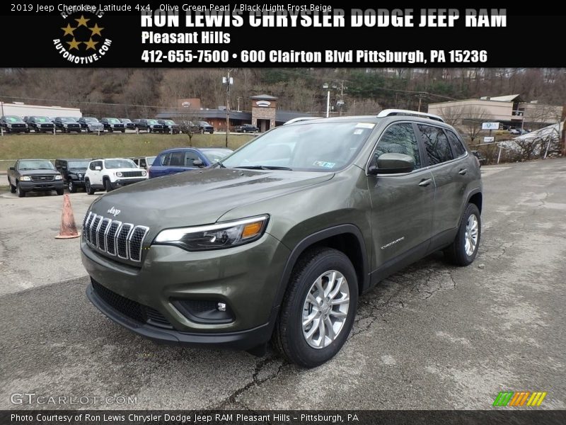 Olive Green Pearl / Black/Light Frost Beige 2019 Jeep Cherokee Latitude 4x4