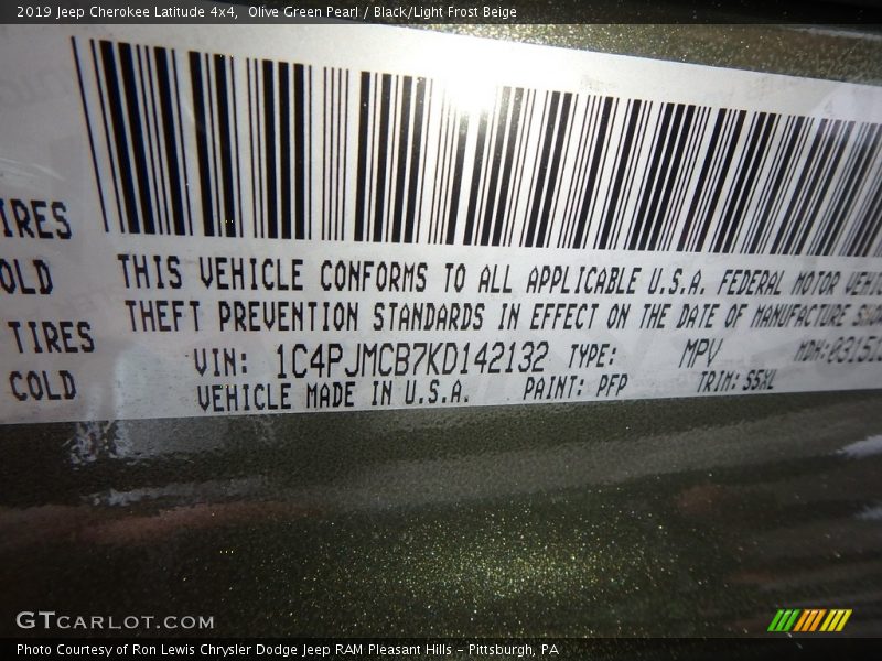 2019 Cherokee Latitude 4x4 Olive Green Pearl Color Code PFP