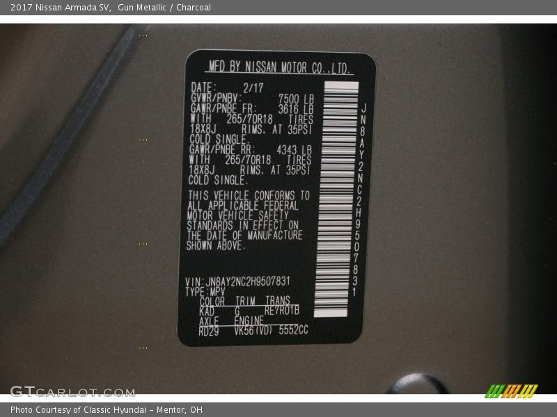 Gun Metallic / Charcoal 2017 Nissan Armada SV