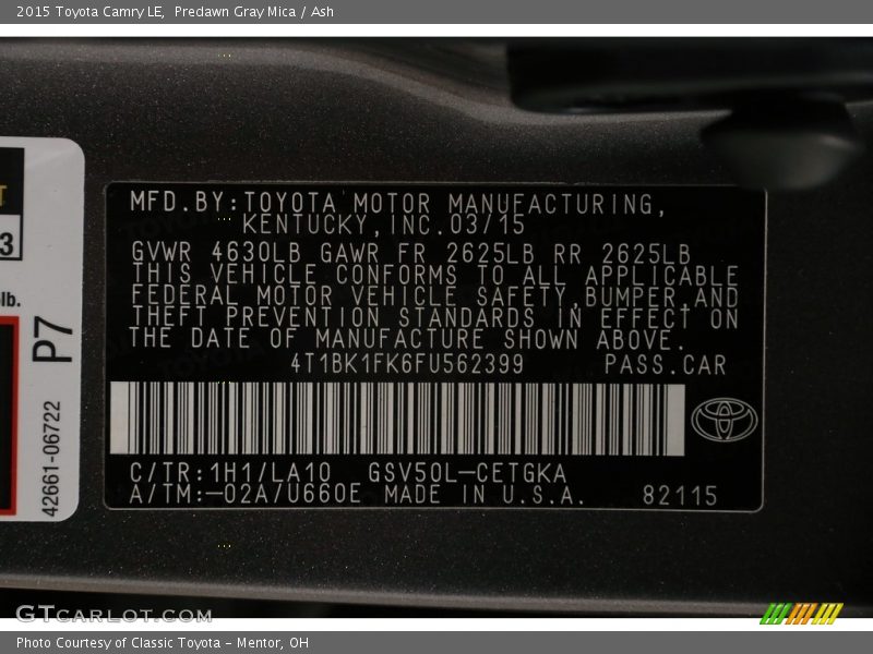 Predawn Gray Mica / Ash 2015 Toyota Camry LE