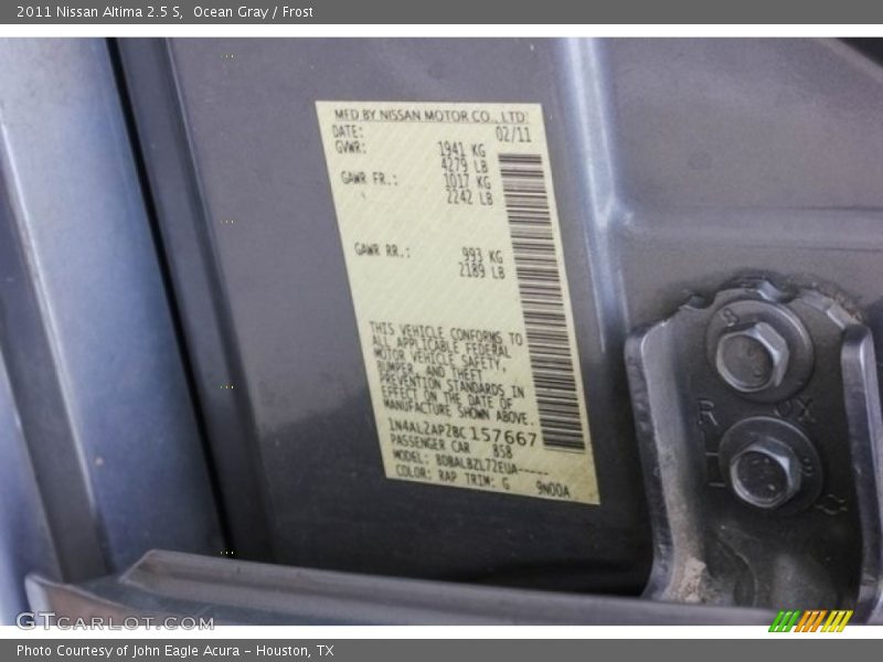 Ocean Gray / Frost 2011 Nissan Altima 2.5 S