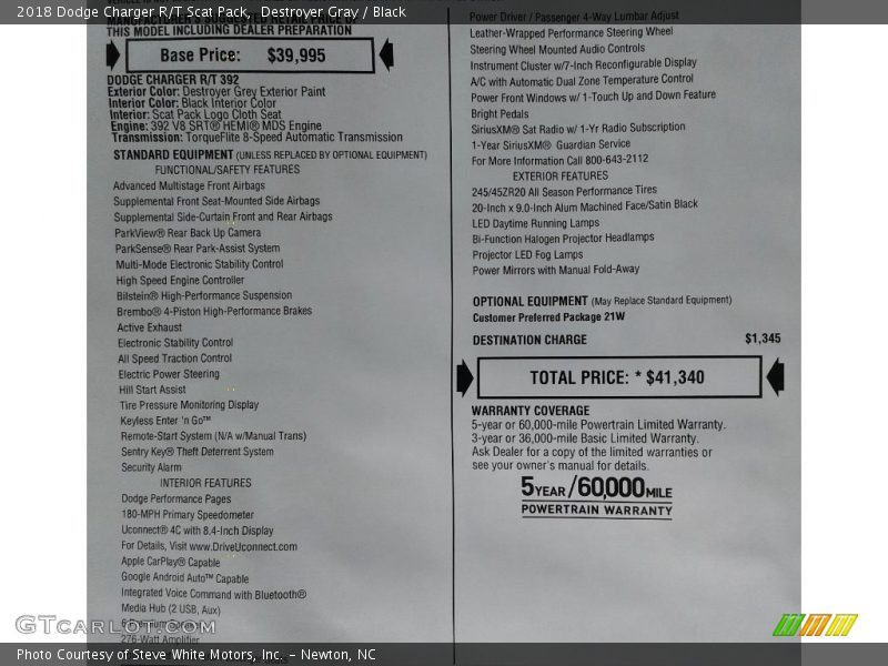 Destroyer Gray / Black 2018 Dodge Charger R/T Scat Pack