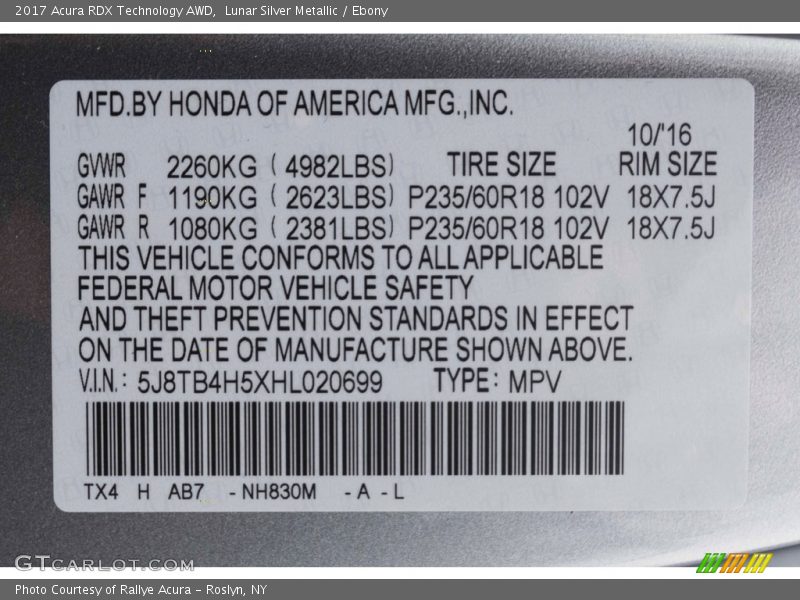 Lunar Silver Metallic / Ebony 2017 Acura RDX Technology AWD