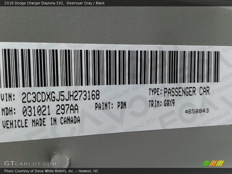 Destroyer Gray / Black 2018 Dodge Charger Daytona 392