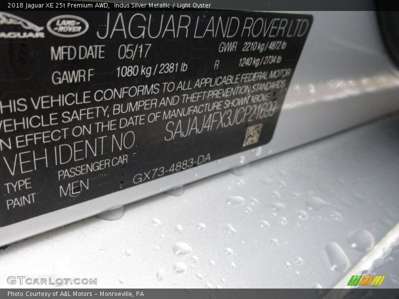 Indus Silver Metallic / Light Oyster 2018 Jaguar XE 25t Premium AWD