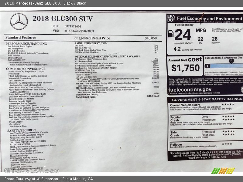 2018 GLC 300 Window Sticker