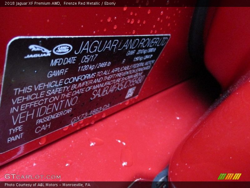 2018 XF Premium AWD Firenze Red Metallic Color Code CAH