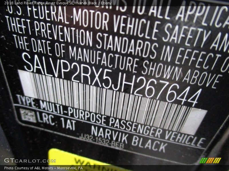Narvik Black / Ebony 2018 Land Rover Range Rover Evoque SE