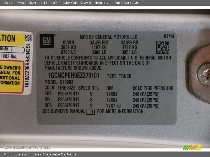 Silver Ice Metallic / Jet Black/Dark Ash 2014 Chevrolet Silverado 1500 WT Regular Cab