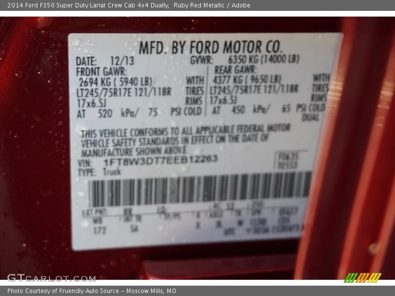 Ruby Red Metallic / Adobe 2014 Ford F350 Super Duty Lariat Crew Cab 4x4 Dually