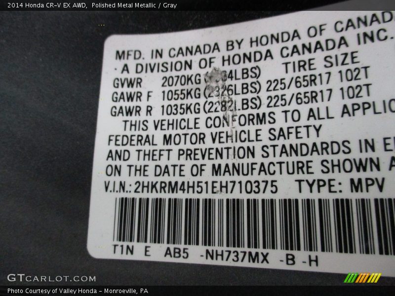 Polished Metal Metallic / Gray 2014 Honda CR-V EX AWD
