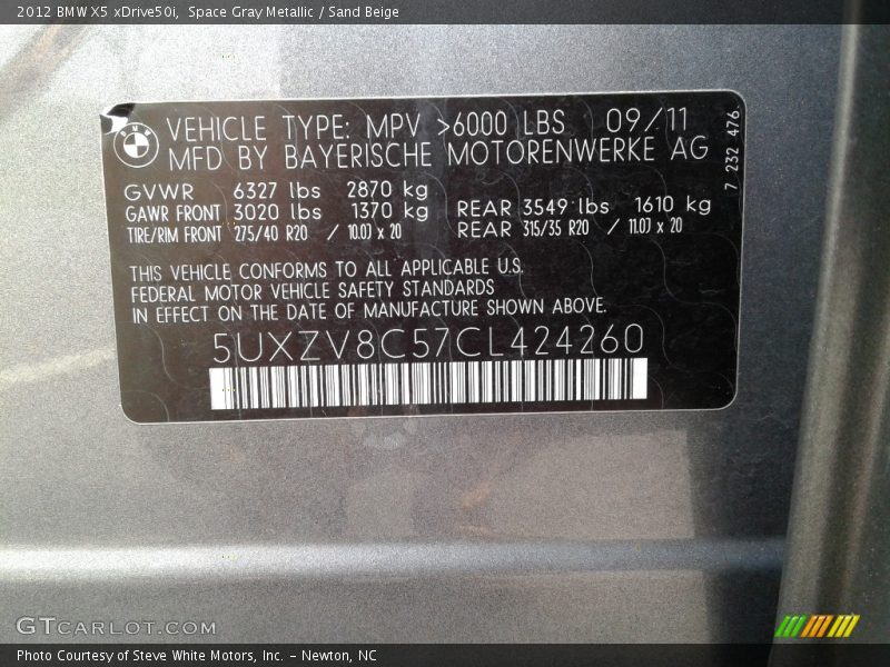 Space Gray Metallic / Sand Beige 2012 BMW X5 xDrive50i