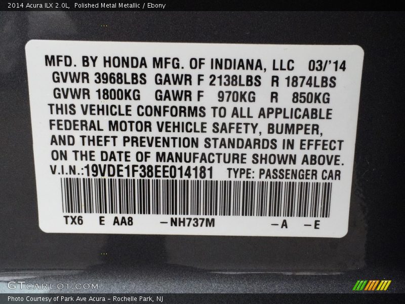 Polished Metal Metallic / Ebony 2014 Acura ILX 2.0L
