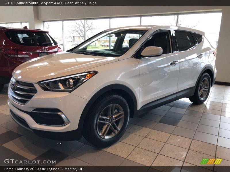 Pearl White / Beige 2018 Hyundai Santa Fe Sport AWD