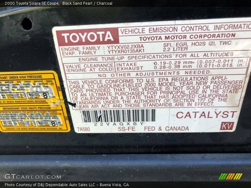 Black Sand Pearl / Charcoal 2000 Toyota Solara SE Coupe