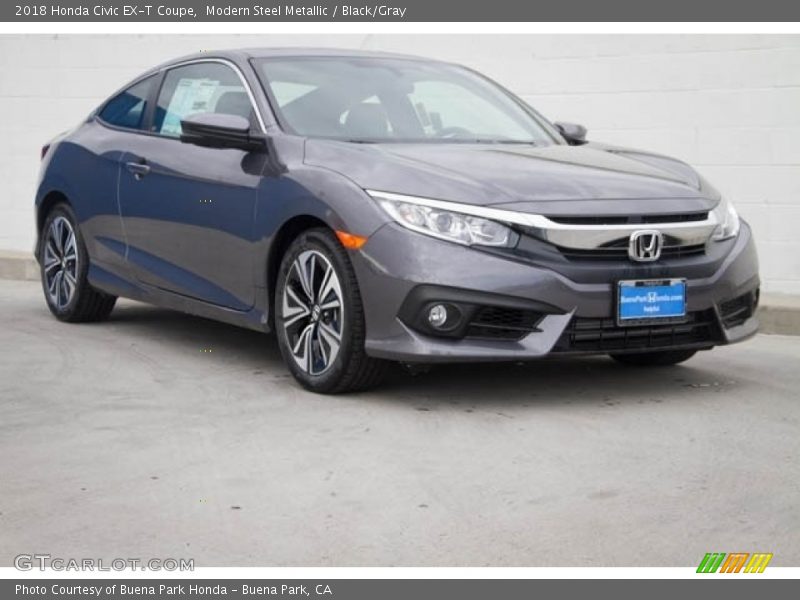 Modern Steel Metallic / Black/Gray 2018 Honda Civic EX-T Coupe
