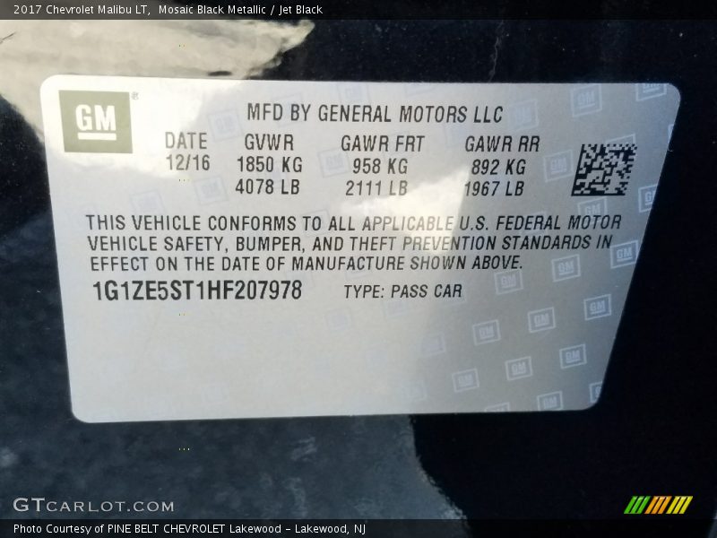 Mosaic Black Metallic / Jet Black 2017 Chevrolet Malibu LT