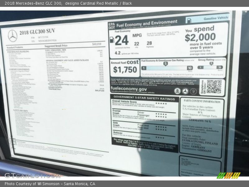designo Cardinal Red Metallic / Black 2018 Mercedes-Benz GLC 300