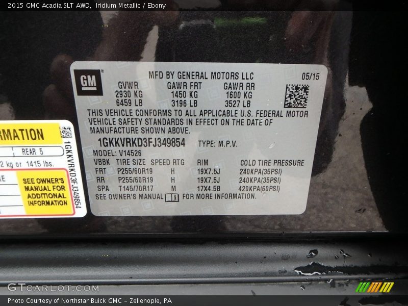 Iridium Metallic / Ebony 2015 GMC Acadia SLT AWD