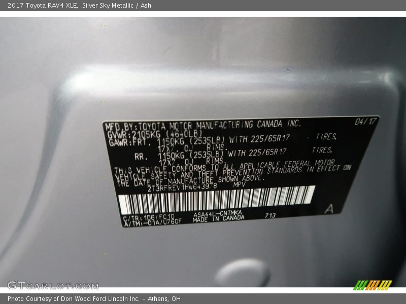 Silver Sky Metallic / Ash 2017 Toyota RAV4 XLE