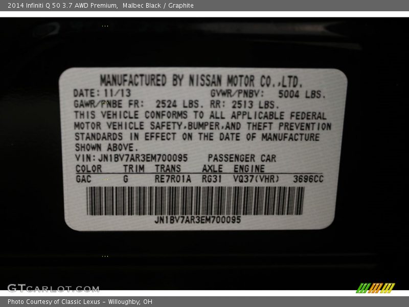 Malbec Black / Graphite 2014 Infiniti Q 50 3.7 AWD Premium