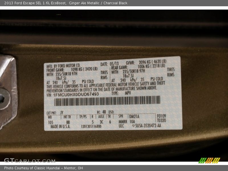 Ginger Ale Metallic / Charcoal Black 2013 Ford Escape SEL 1.6L EcoBoost