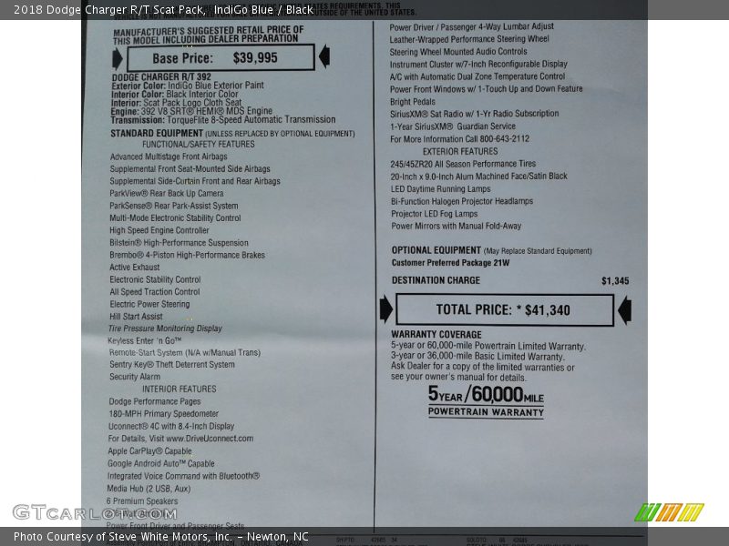 IndiGo Blue / Black 2018 Dodge Charger R/T Scat Pack