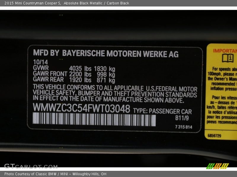 Absolute Black Metallic / Carbon Black 2015 Mini Countryman Cooper S